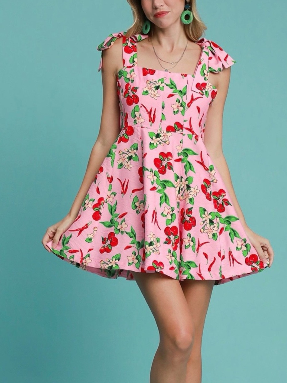 Umgee Pink Cherry Floral Mini Dress